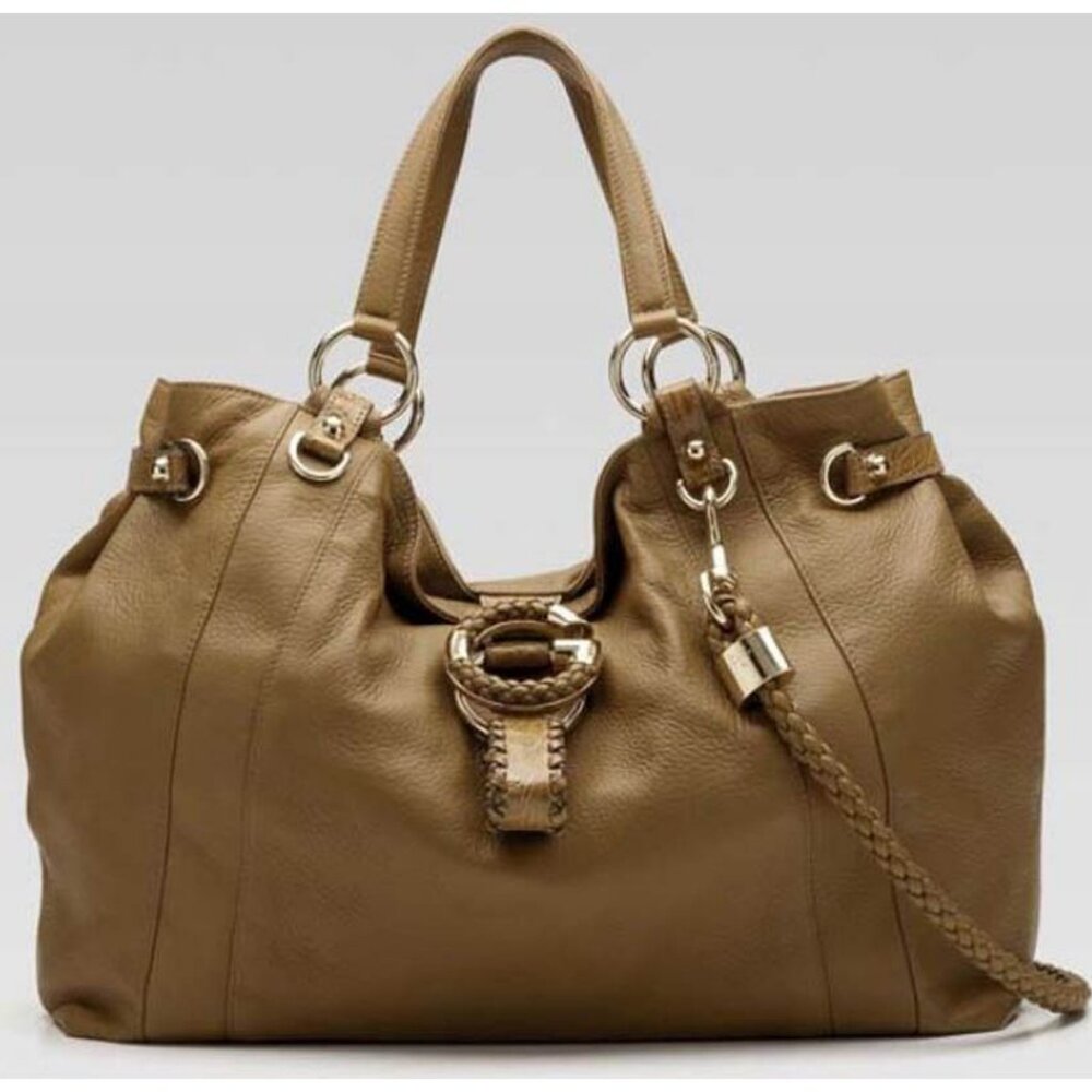 EXTRA-LARGE OLIVE GREEN GUCCI SHOULDER-CROSSBODY HANDBAG